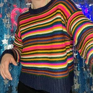 Handmade Knitted Rainbow Striped Sweater